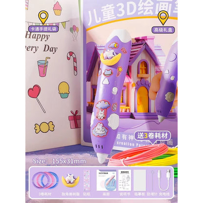 Детская 3D-ручка, пластик 3 цветов в комплекте. Розовый