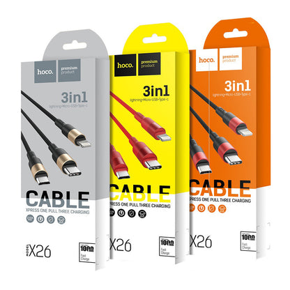 Cable 3 in 1 (L, M, C) 2A (1m) Hoco X26
