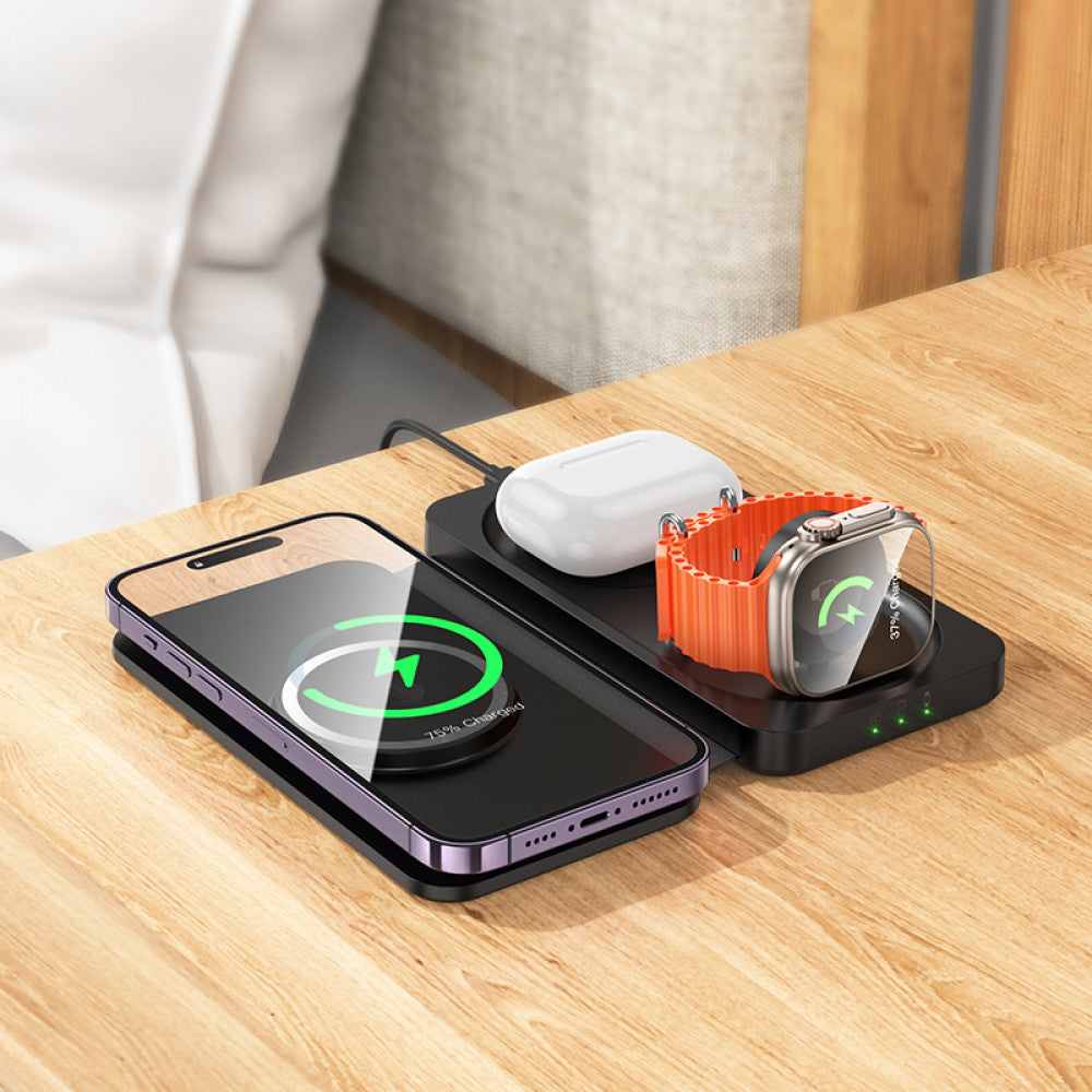 Magnetic Wireless Charger 3 in 1 – Hoco CQ13 – Black