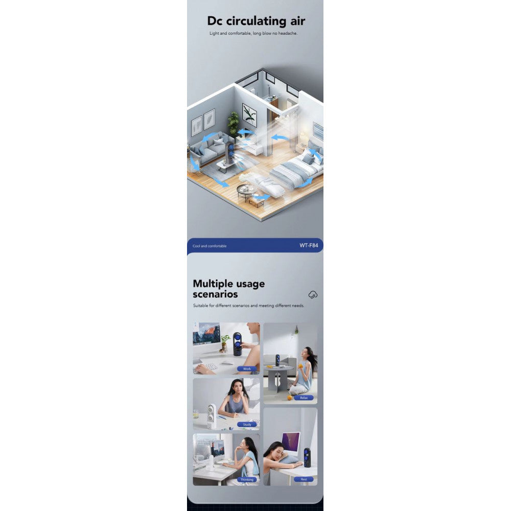 Портативный мини вентилятор WT-F84 Black - 4000 mAh