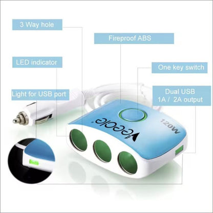 Cigarette Lighter Splitter 3S 2.1A 2U 538