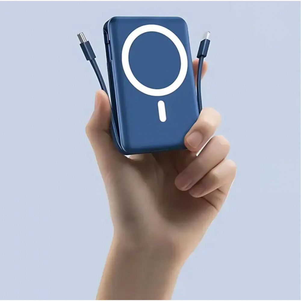 Power Bank 10000 mAh | Yiisonger KT-D011, 22.5W, MagSafe 18W, + 2 кабеля Type-C и IP, Синий