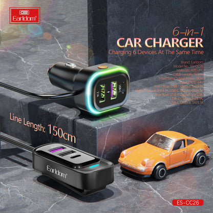 Car Charger 2.4A 4U 2C Earldom ES-CC26
