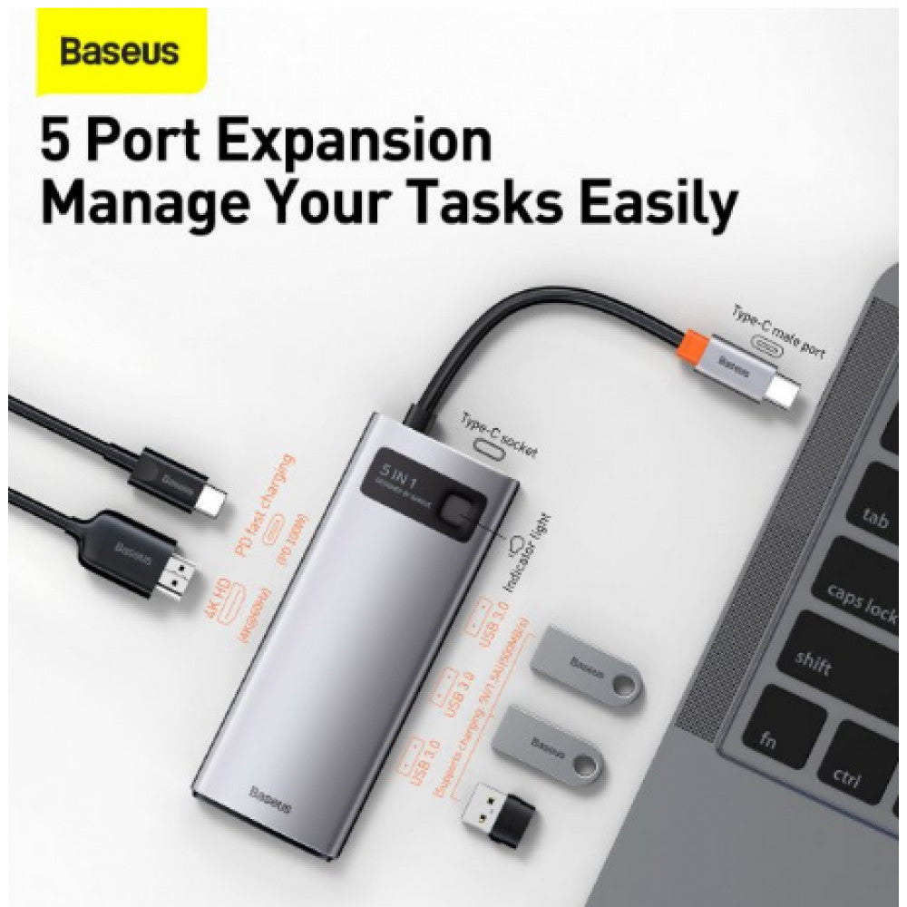 Baseus (WKWG020013) Metal Gleam Series 5-in-1 Multifunctional Type-C HUB Docking Station Gray 30Hz Version – WKWG020013 Gray