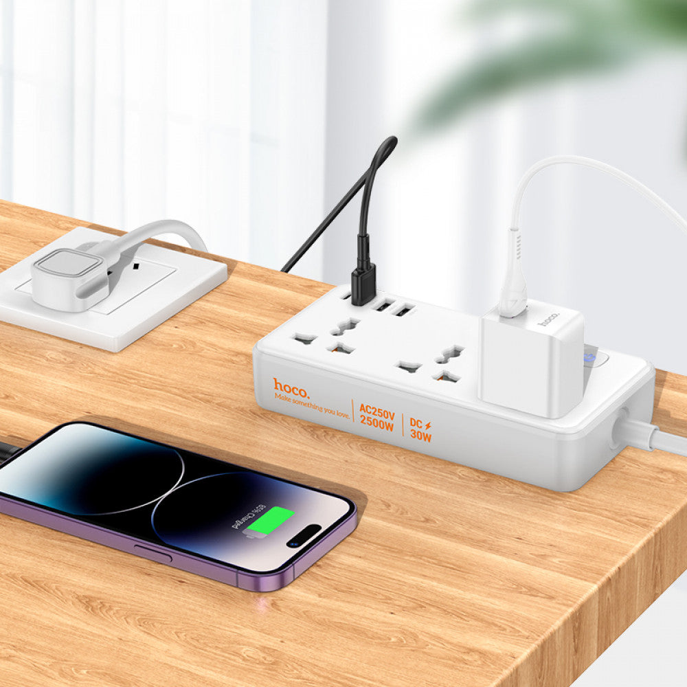 Мережевий фільтр 2500W 3U | 3P | 1C 30W | 1.5m — Hoco AC8A — Black