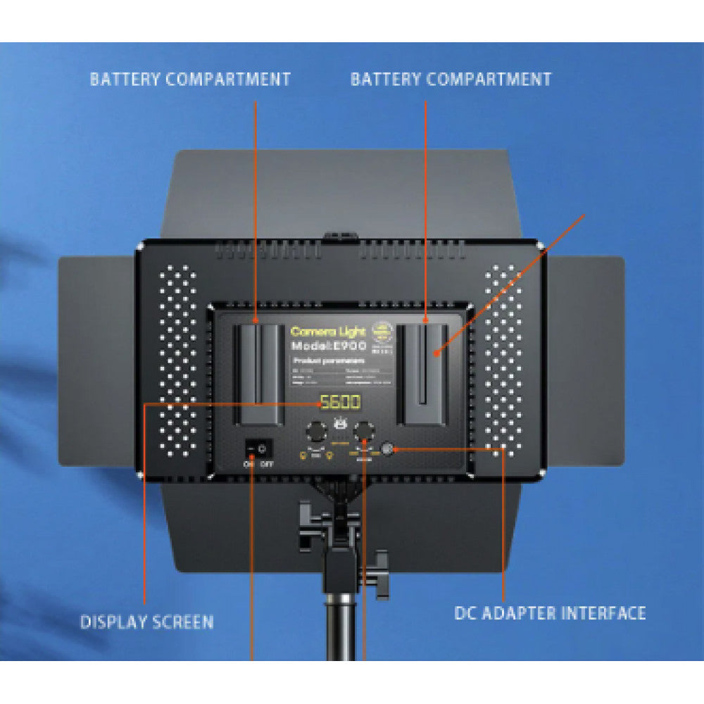 Video light lamp LED E900 with display 30x17 cm 896 Lights 3000K-6500K Remote (from the network, batteries are not included)