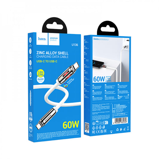 Silicone Cable USB C to C 60W (1m) – Hoco U136 – White