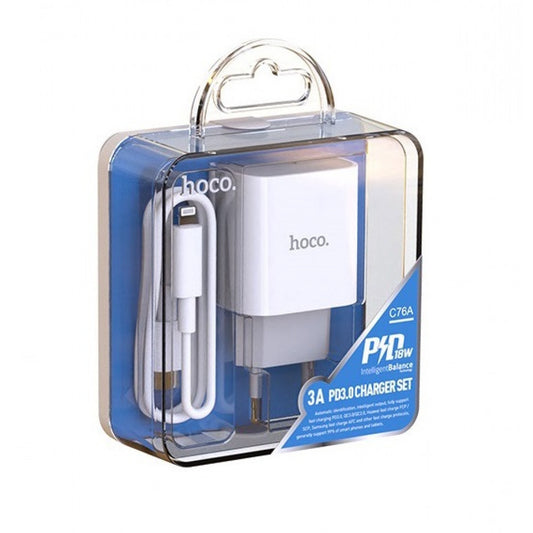 Home Charger 30W PD C to Lightning Cable (1m) Hoco C76A Pro – White