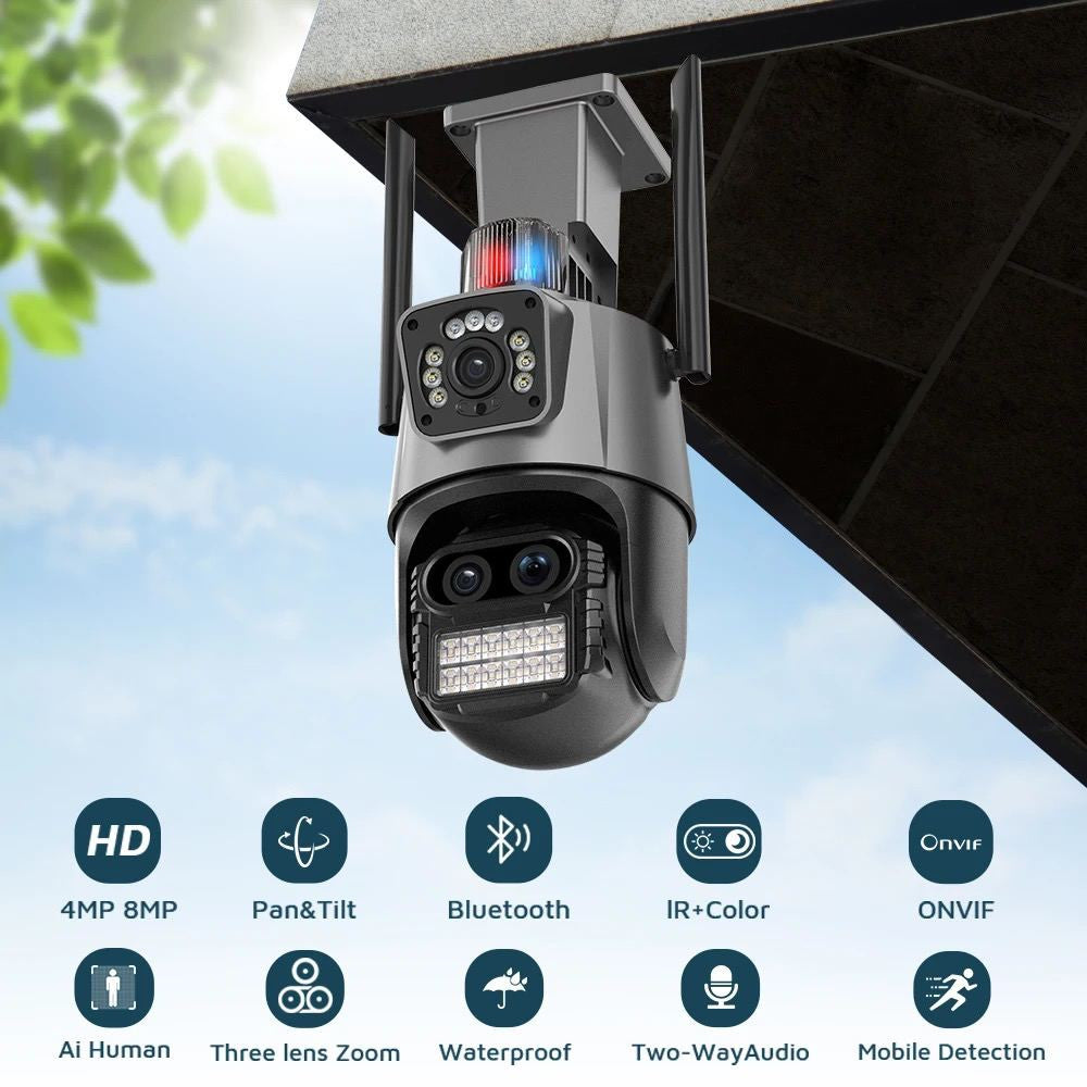 IP Camera Besder P10QS-9MP ICSEE 3 lenses with siren, zoom (app. complete set. with charger)