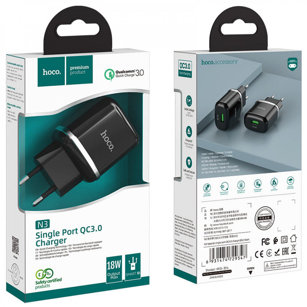 Home Charger | 18W | QC3.0 – Hoco N3 – Black