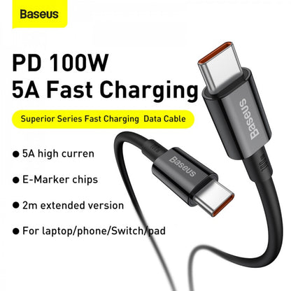 USB C to C Cable 100W PD (2m) Baseus (CATYS) – CATYS-C01 Black
