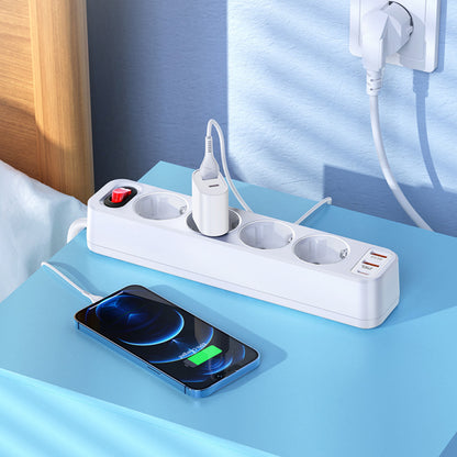 Power Extension 2U 4P 1C 20W 1.8m EU Hoco NS1 Aura – White