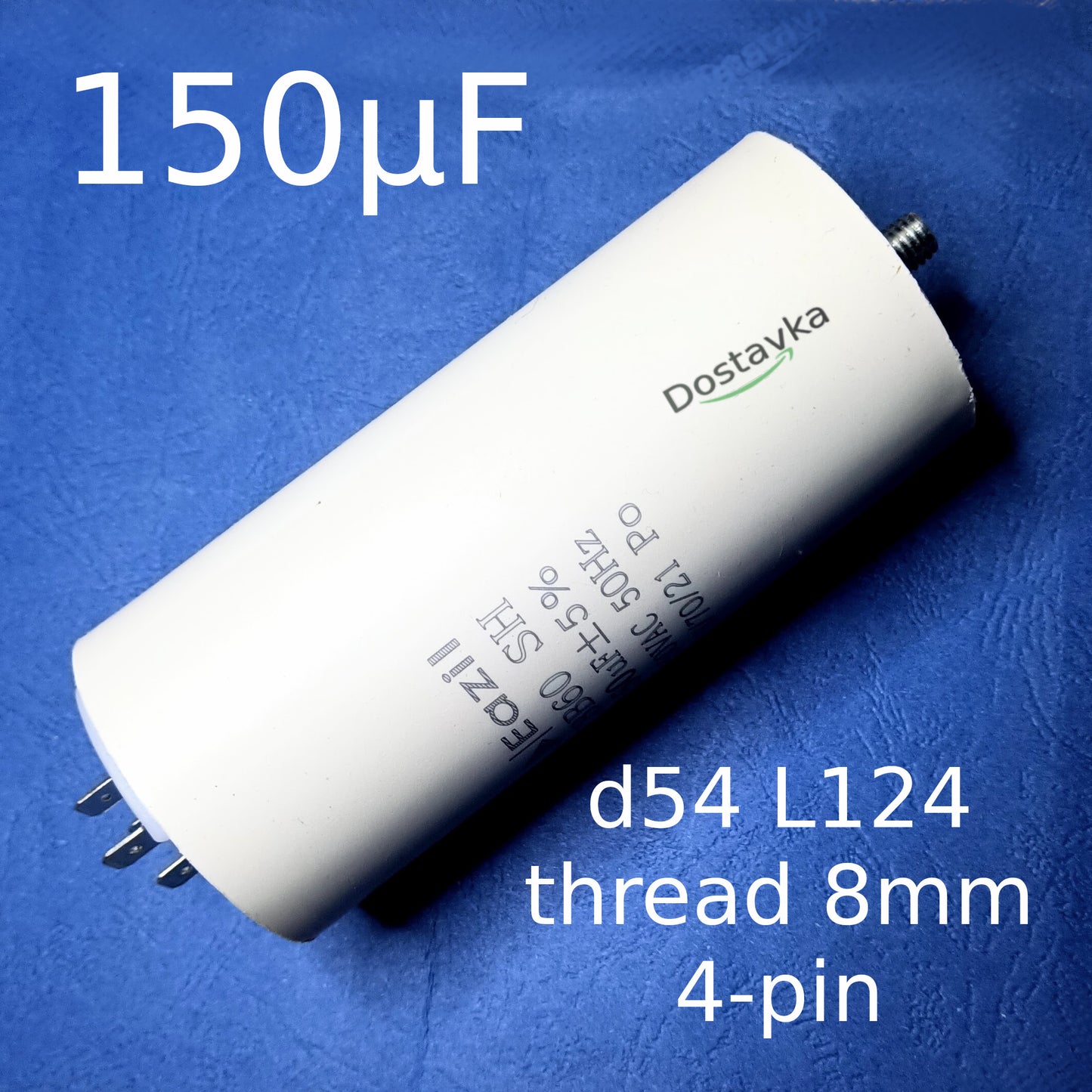 Capacitor 150µF polymer d54 L124 (bolt thread 8mm) 4-pin