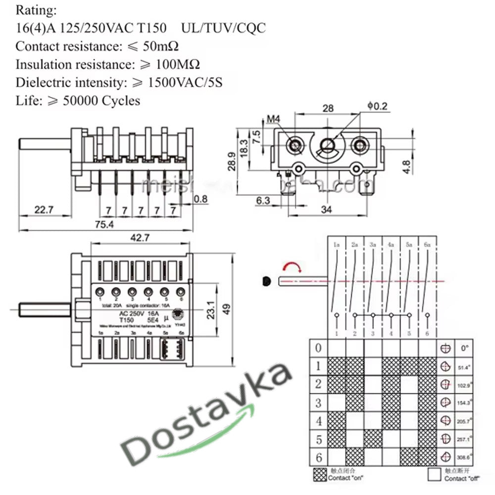 Oven 6+0 Heating Modes 11-Pin Rotary Selector Switch 16A T150 AC 