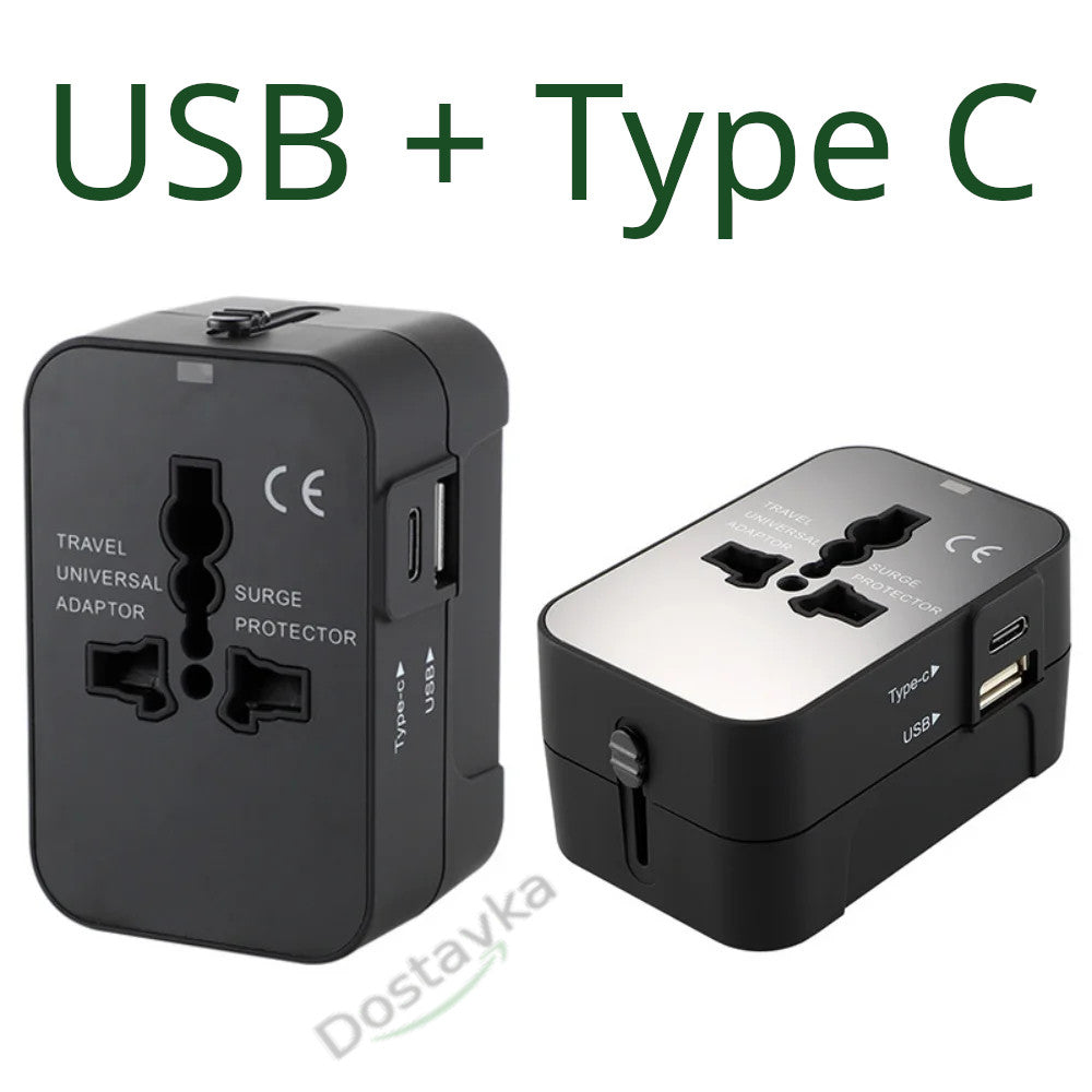 Universal Travel Adapter Plug with Dual USB + Type C Ports