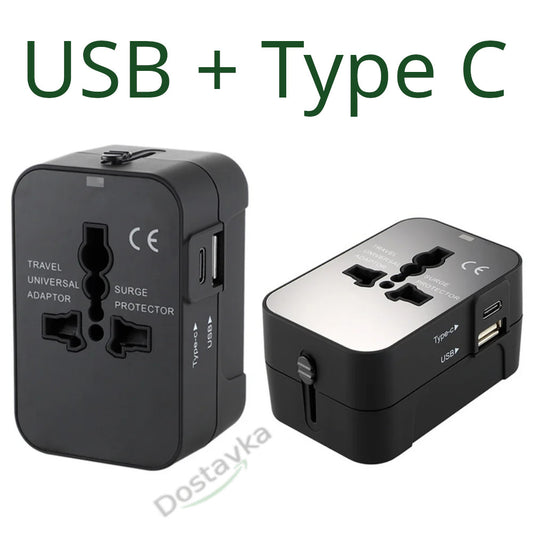 Universal Travel Adapter Plug with Dual USB + Type C Ports