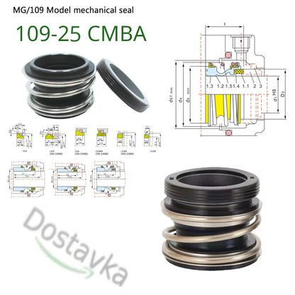 Water pump mechanical seal 109-25 on shaft 25 mm