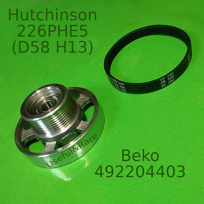 Pulley with belt Hutchinson 226PHE5 (D58 H13) 492204403 for Beko tumble dryer