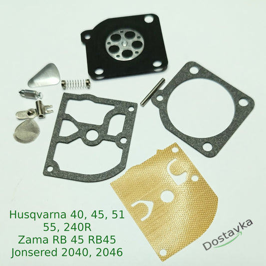 Ремкомплект карбюратора Husqvarna 40, 45, 51, 55, 240R Zama RB 45 RB45, Jonsered 2040, 2046