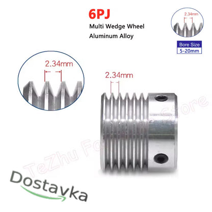 6PJ poly V-belt transmission pulley on 8mm shaft with key and pins