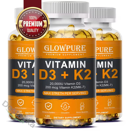Vitamin D3 K2 Capsules - 20,000 IU for Healthy Bones, Teeth and Cardiovascular Health
