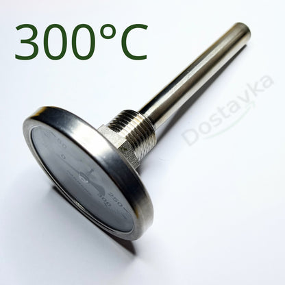 Bimetallic Thermometer ø63mm 300°C 100mm Stem 1/2" (20mm) Thread