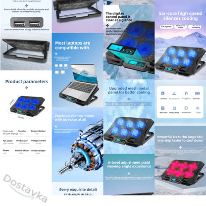 Laptop Cooling Pad with Cooler H9 (2 USB Ports + 6 Fans)