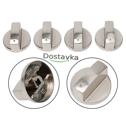 Metal silver control knob for oven hob Hansa/ Gorenje 6 mm 4*6 d37 h19