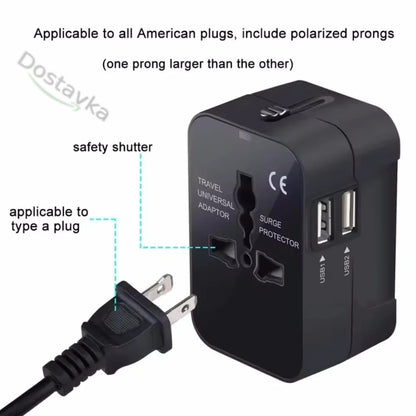 Universal Travel Adapter Plug with Dual USB + Type C Ports