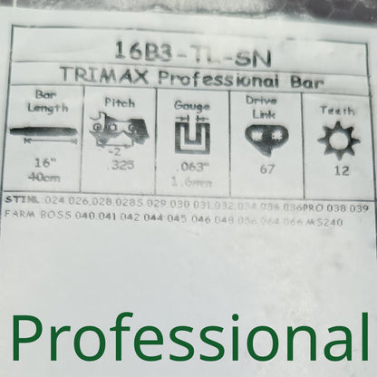 Chain saw bar 16" 67 DL 0.325 1.6 mm