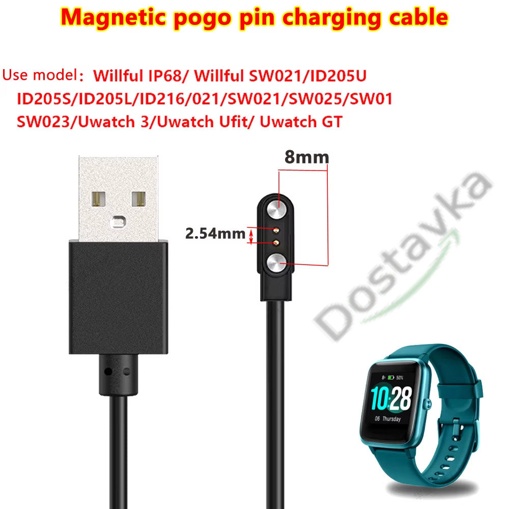 2-Pin Magnetic USB 2.0 Pogo Cable for Kids Smart Watch Charging Q750S T88 A20 A20S TD05 V6G