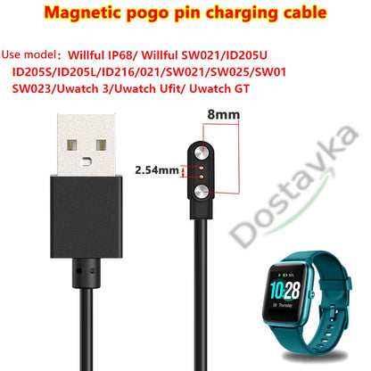 2-Pin Magnetic USB 2.0 Pogo Cable for Kids Smart Watch Charging Q750S T88 A20 A20S TD05 V6G