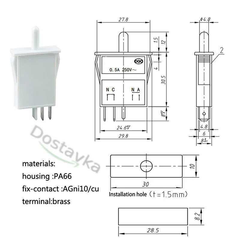 Indesit refrigerator Push-button door open light switch (single_2pin) ELTEK 100256