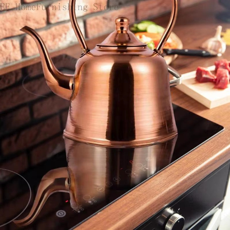 Copper Elegant Kettle with Heat Resistant Handle for Camping and Induction Cooker