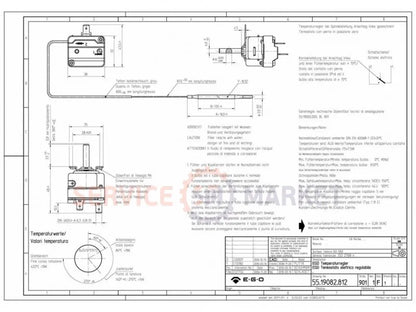 Thermostat EGO 55.19082.812 for pizza oven Cuppone, Pizza-Group, GGF, Apach 84-422 (65-400)°C