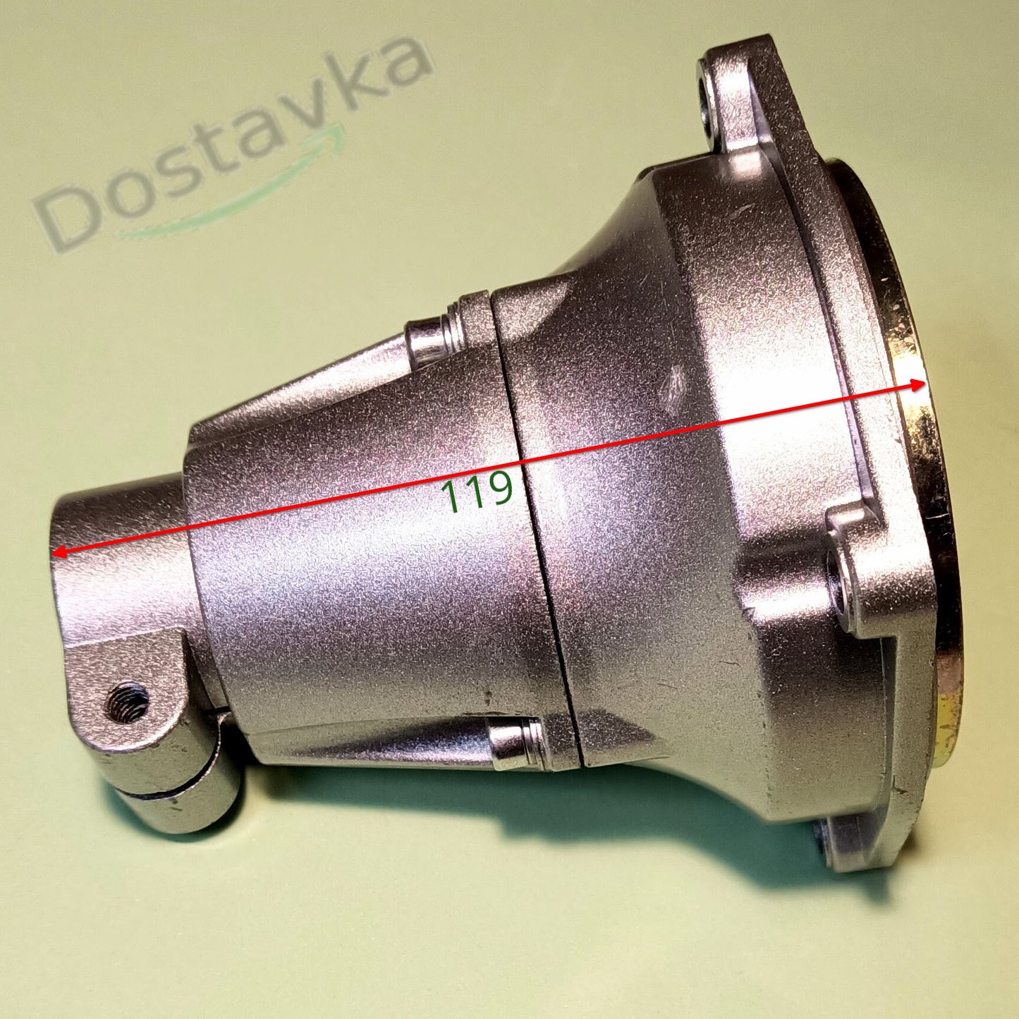 Weed trimmer upper gearbox on 26 mm pipe-rod (9 spline shaft), 77 mm clutch, 100 mm fasteners (h119)