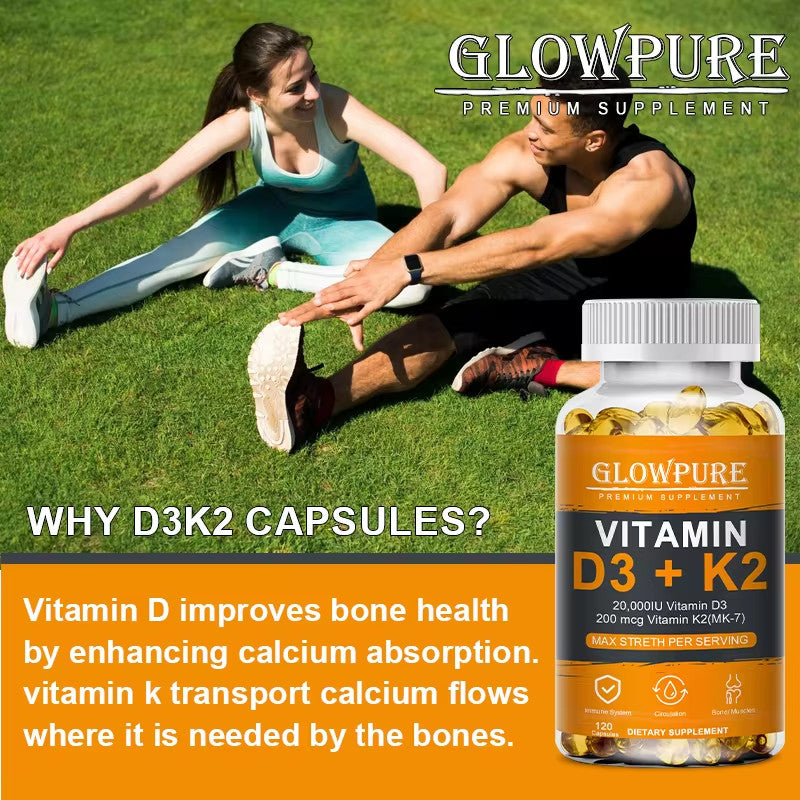 Vitamin D3 K2 Capsules - 20,000 IU for Healthy Bones, Teeth and Cardiovascular Health