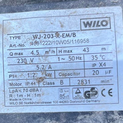 Wilo WJ 202/203 EM centrifugal pump diffuser assembly