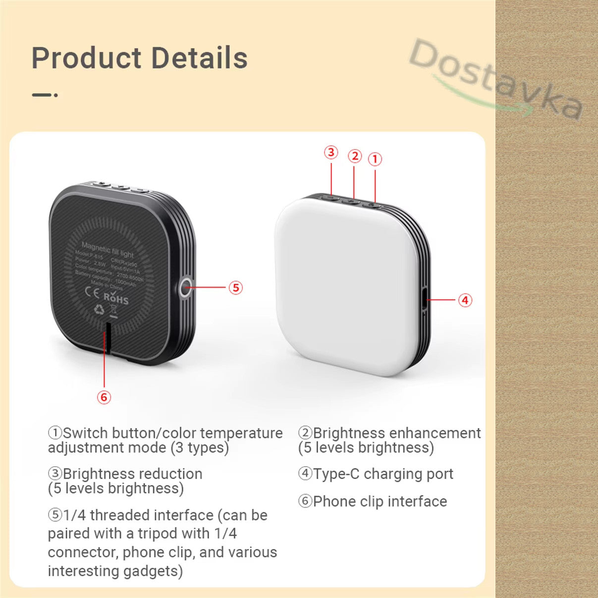 Mini Magsafe Magnetic LED Light for iPhone 15 14 13 12 Series with 1/4 Clip for Makeup Vlog