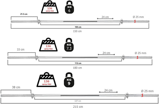 Toorx barbell 150 cm 25 mm with screw locks (BCV-150)