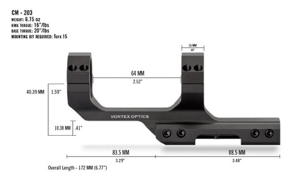 Vortex Cantilever Mount 30mm 3" Offset Rings (CM-203)