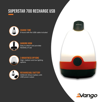 Camping lighter Vango Superstar 700 Recharge USB Orange (ACSLANTRN3KTW37) 