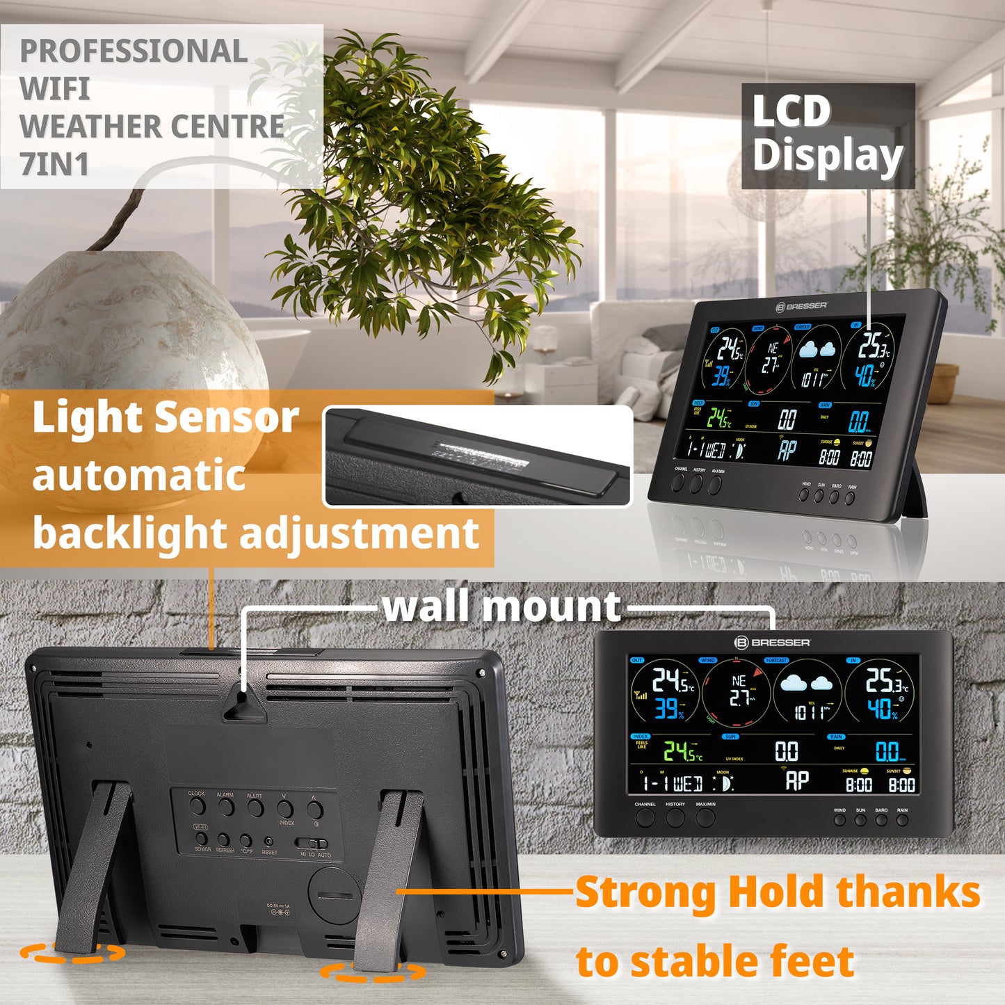 Weather station Bresser WIFI ClearView Weather Center 7-in-1 Sensor (7002586)