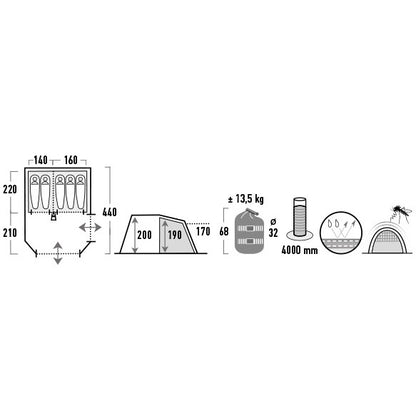Quintuple tent High Peak Meran 5.0 Light Grey/Dark Grey/Green (11808)