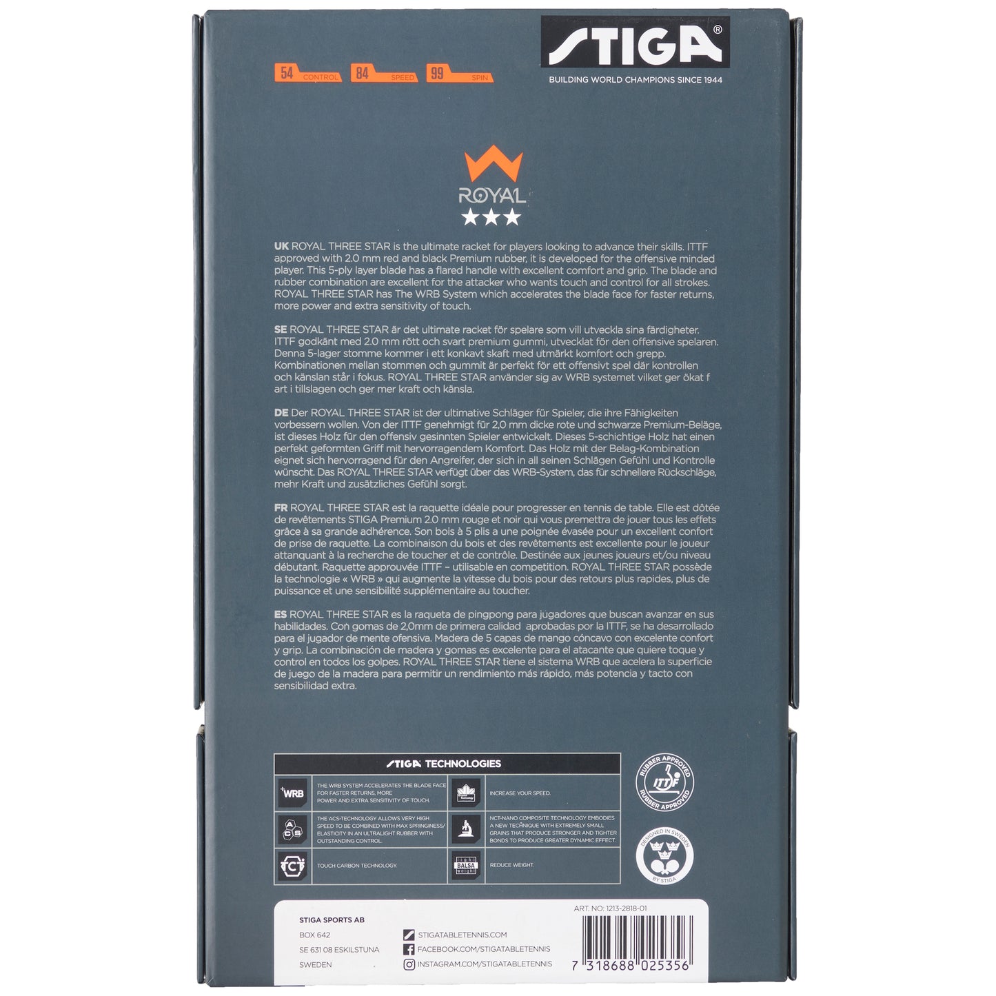 Table tennis racket Stiga Royal WRB 3 Star FL (1213-2818-01)
