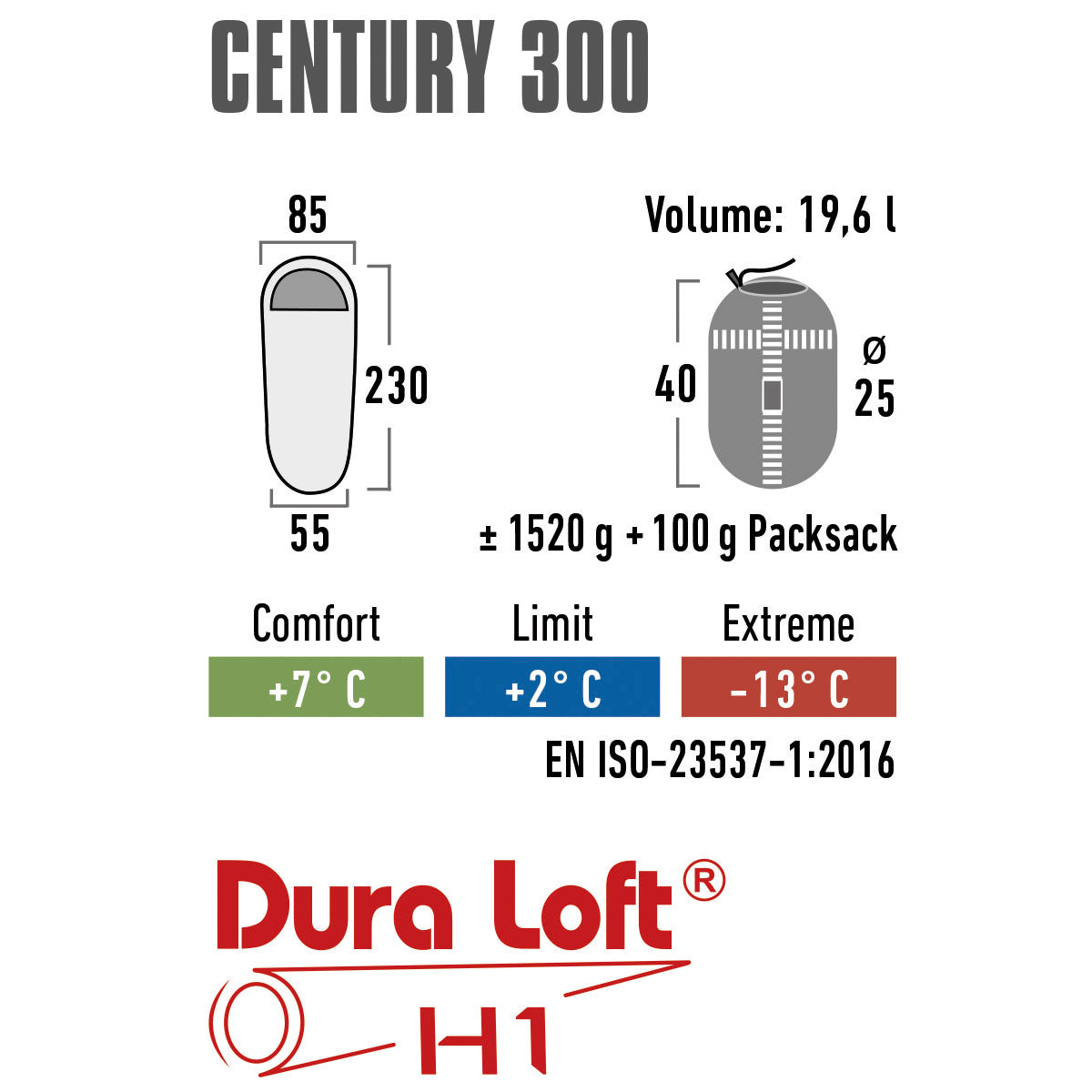 Sleeping bag High Peak Century 300/+2°C Dark Red/Grey Center (23227)