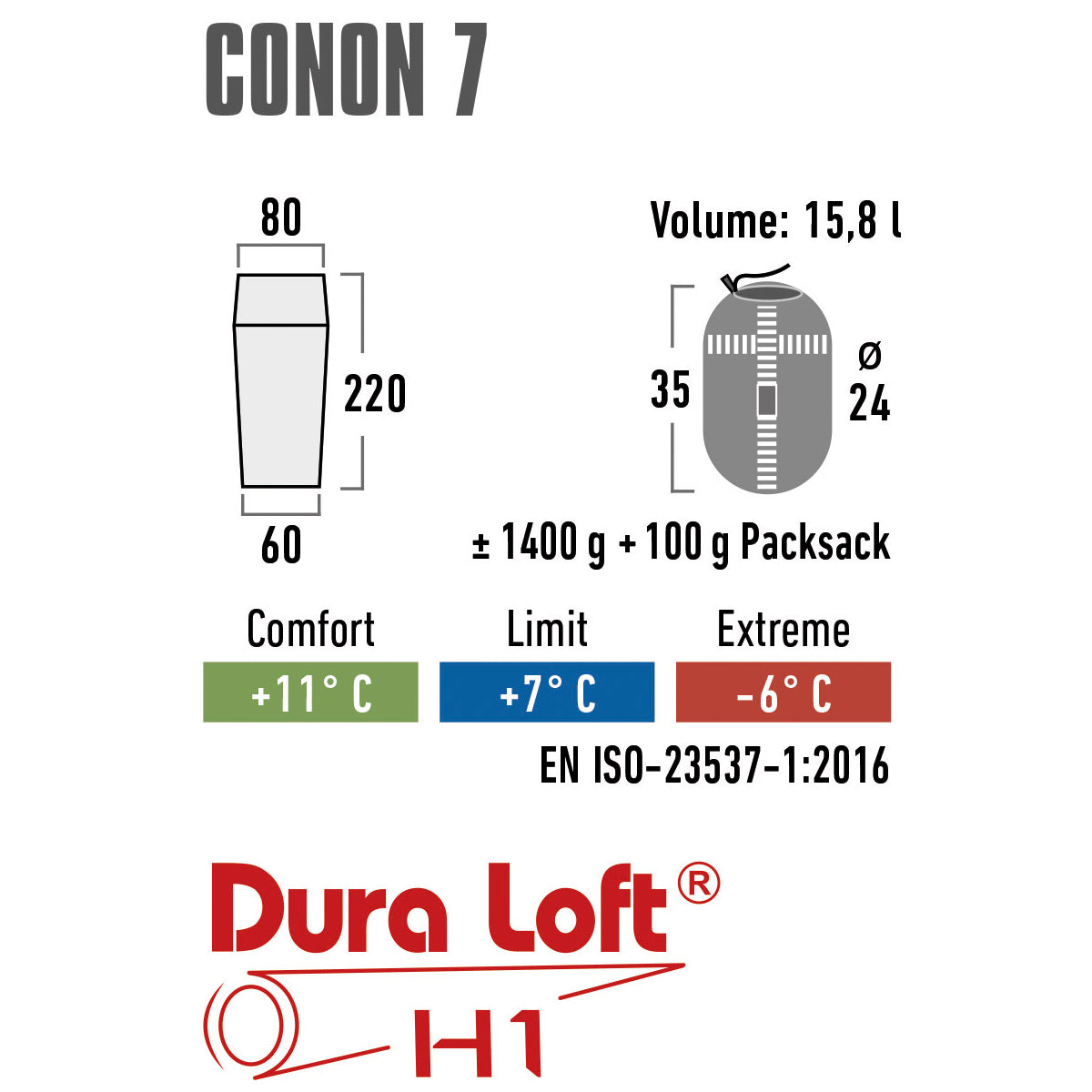 Sleeping bag High Peak Conon 7/+7°C Grey/Light Gray Left (21247)