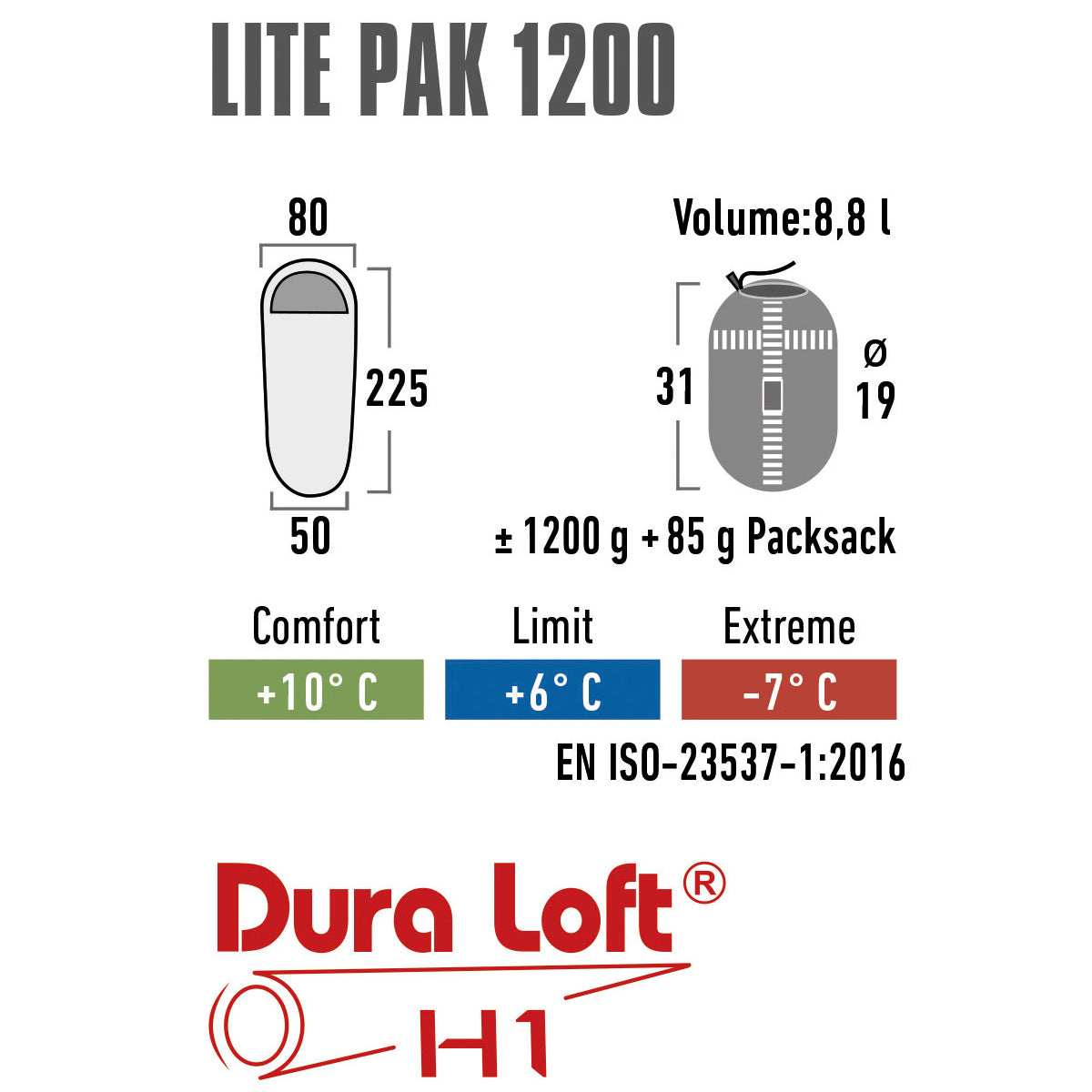 Sleeping bag High Peak Lite Pak 1200/+6°C Green/Red Left (23263)