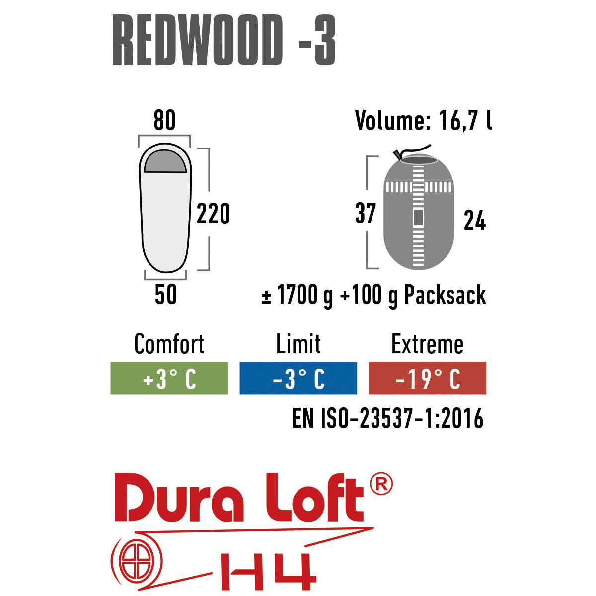 Sleeping bag High Peak Redwood/-3°C Dark Red/Grey Left (23085)