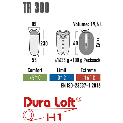 Sleeping bag High Peak TR 300/0°C Dark Red/Grey Right (23061)